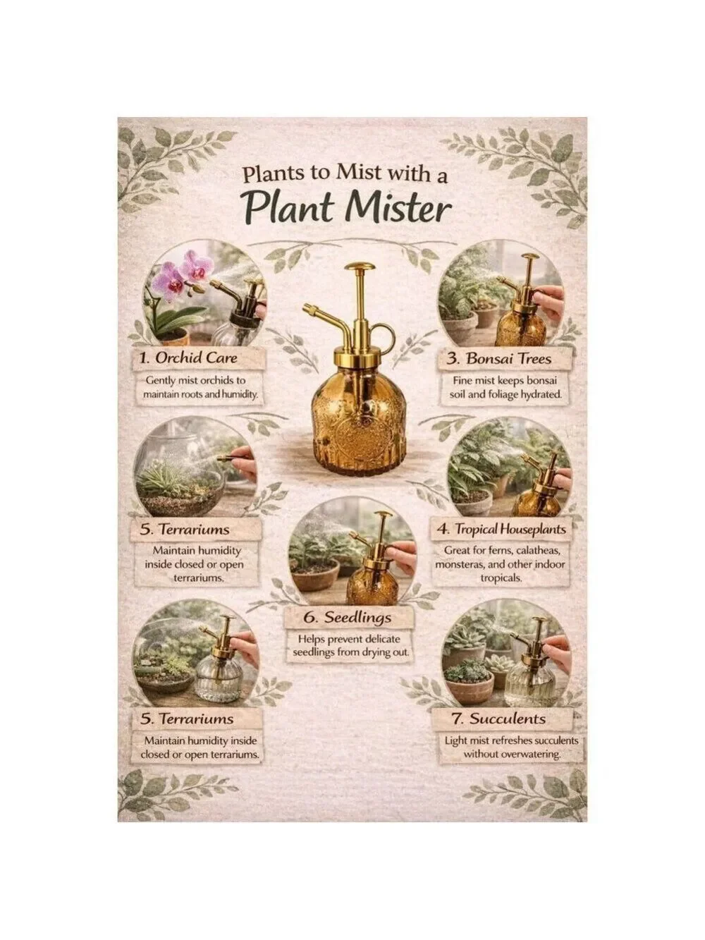 Amber Glass Plant Mister Spray Bottle 6oz Orchid Bonsai Air Plant Mister